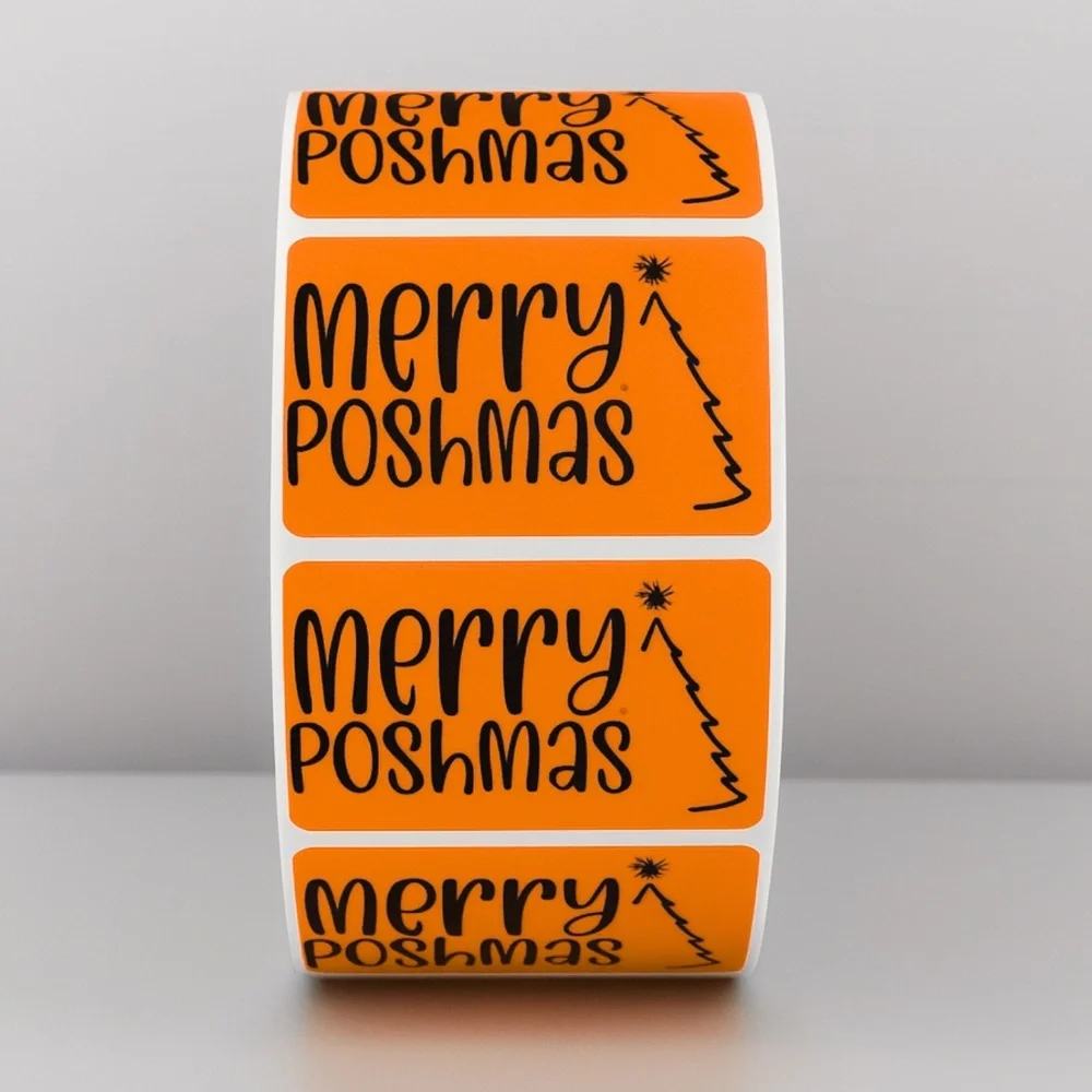 Merry Poshmas Stickers | Green Holiday Poshmark Christmas Packaging Labels - Picture 7 of 11